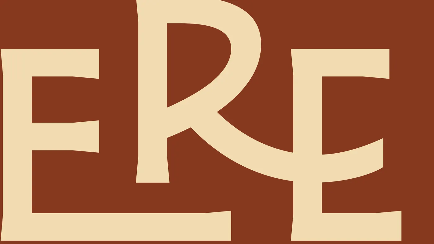 Détail du logotype Bauvere, la ligature ERE